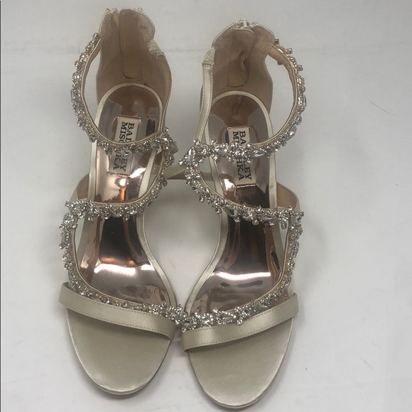 badgley mischka feather crystal embellished wedge sandal